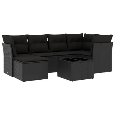 Image de vidaXL Ensemble de salon de jardin 7 pièces avec coussins noir poly rotin