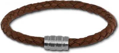 Image de SilberDream bracelet cuir acier inoxydable brun tressé femmes hommes 22cm LAB0622