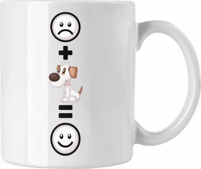 Produktbild von Trendation - Hund Tasse Geschenkidee für Hundemama Hundebesitzer Geburtstag Lustiges Geschenk :( + Hund = :) (Weiß)
