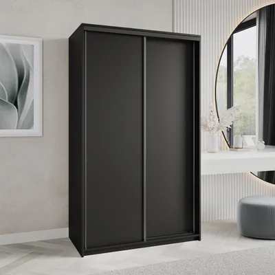 Produktbild von Masseno Schiebetürenschrank NISSE 120/205/60 cm Kleiderschrank mit Schubladen Schlafzimmer Schrank 2-türig Schwarz + Schwarz