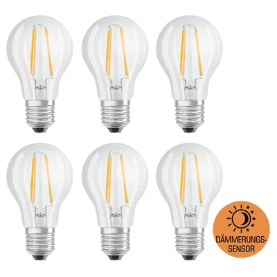 Produktbild von 6 x Osram LED Filament Leuchtmittel Birnenform A60 4W = 40W E27 klar 470lm neutralweiß 4000K Tageslichtsensor
