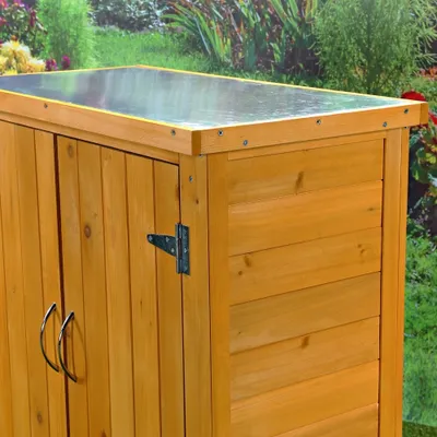 Produktbild von Gartenschrank Braun Holz mit 2 Türen & Regalen wetterfest