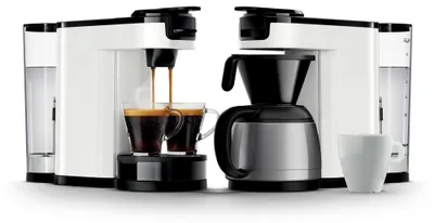 Produktbild von Philips Senseo® Switch 2-in-1 Pad und Filter Kaffeemaschine mit Thermo Kanne + Intensitätsregler, Weiß (HD6592/04)