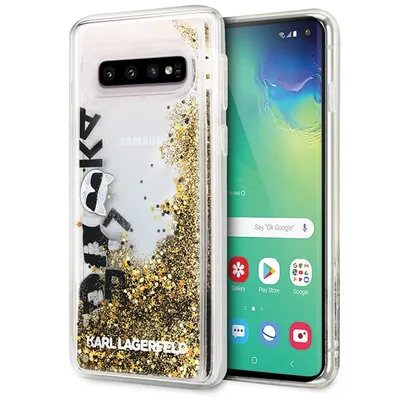 Produktbild von Karl Lagerfeld KLHCS10LROGO Hülle für Samsung Galaxy S10e G970, Schwarz und Gold, Hart, Glitzer