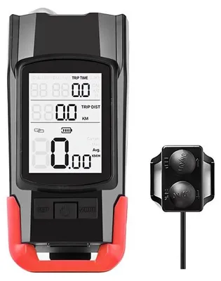 Immagine prodotto di Verk 14480 Luce LED impermeabile per bicicletta con ricarica USB, campanello elettrico e contachilometri, rosso