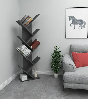 Produktbild von Skye Decor, Hochwertiges Bücherregal, Anthrazit, 46 x 128,5 x 22 cm | 100% melaminbeschichtete Spanplatte, 18 mm dick | Wandmontierbar, zahlreiche Regale, modernes Design.