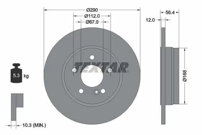 Obrázok produktu pre 2 brzdové kotúče Textar 290 mm vzadu pre Mercedes triedy E