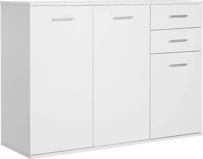 Obrázek produktu pro Komoda - skříňka do obývacího pokoje - 2 dvířka, 2 zásuvky, nastavitelná police, 106x35x76 cm, dřevo, moderní design - bílá