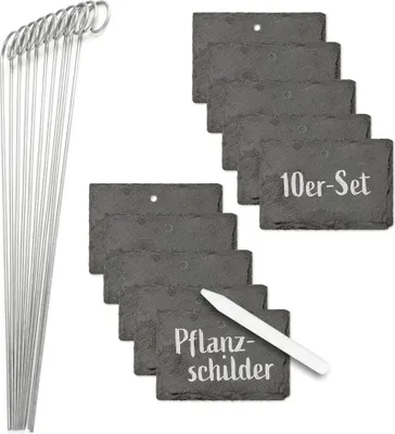 Produktbild von HOBERG Schieferpflanzschilder Set - mit 10 Erdspießen und 10 Schiefertafeln, Heimwerker-Zubehör, Werkstattzubehör für Arbeiten rund um Haus und Garten