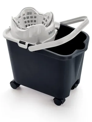 Image de Mery : Seau avec égouttoir automatique : Seau à franges avec roulettes : Capacité : 14L : Polypropylène : Acier : Gris clair et gris foncé