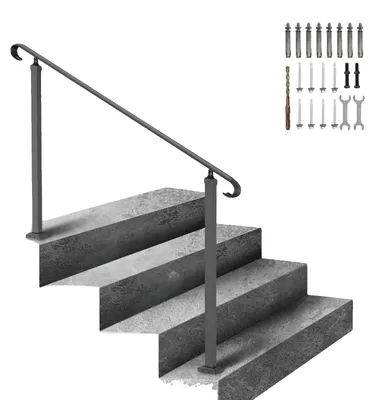 Image de VEVOR Rampe d'escalier Main courante pour 3 marches Fer noir 140x13,5x97cm