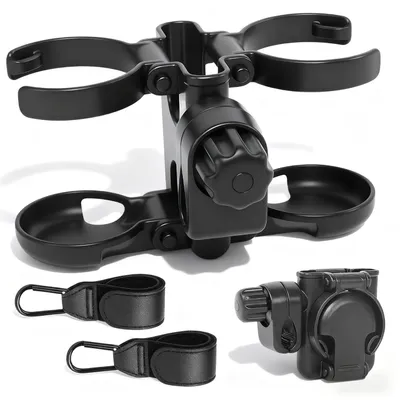 Produktbild von 3-in-1 Faltbarer Getränkehalter mit Handyhalter & 2 Haken, ABS, Schwarz