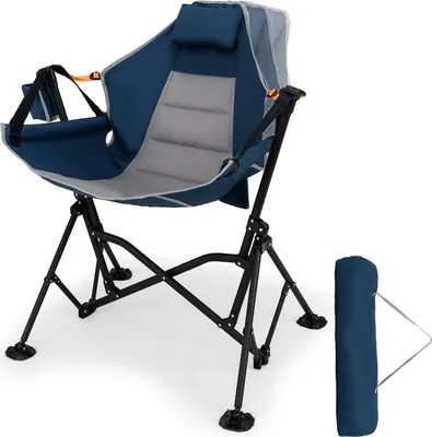 Produktbild von COSTWAY Campingstuhl faltbar, Klappstuhl mit verstellbarer Rückenlehne, Kopfstütze, Getränkehalter & Tragetasche, Faltstuhl bis 150 kg Blau