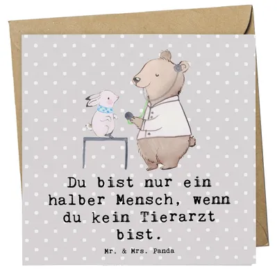 Produktbild von Mr. & Mrs. Panda Grußkarte Tierarzt Herz - Grau Pastell - Geschenk, faltkarte, anlasskarte, Glückwunschkarte, doppelkarte, Klappkarte