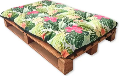 Produktbild von 4L Textil Sitzkissen Palettenkissen Gartenpolster Bankkissen Bankpolster Polsterauflage Auflage für Gartenbank (120x80 cm, Blumen Grün)