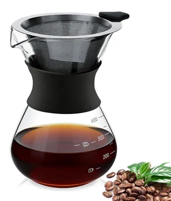 Pour-Over-Kaffeemaschine 400 ml, Borosilikatglas, Edelstahlfilter