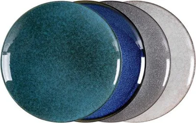 Image de Assiettes de table en porcelaine 26 cm, bleu/vert/gris, lot de 4