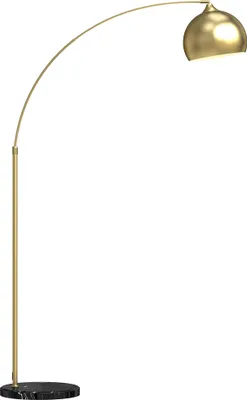 Image de HOMCOM Lampadaire, lampe de salon arc, abat-jour doré, 40W, E27, lampadaire sur pied marbre, longueur réglable 110 - 115 cm, hauteur réglable 170-180 cm, design moderne, doré
