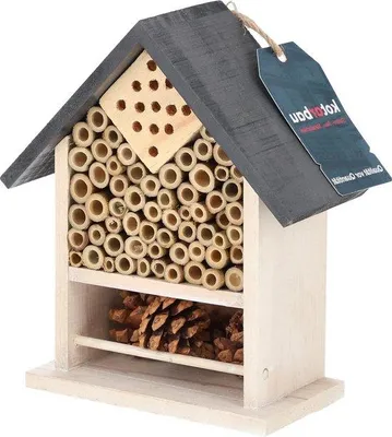 Image de Hôtel à insectes en bois à suspendre - respectueux de l'environnement pour les abeilles, les syrphes, les coléoptères et les papillons (blanc)