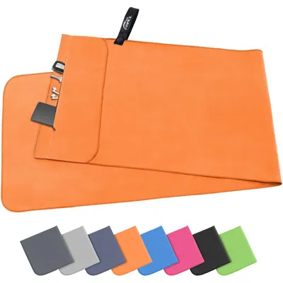 Productafbeelding van Pameil Fitness Handdoek | 120x50cm | Compacte en snel drogende microvezel handdoek, sport handdoek, reishanddoek, strandhanddoek met ritszak (geel)