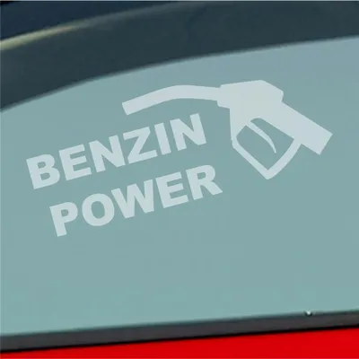 Produktbild von Auto Aufkleber Benzin Power Hoher Verbrauch Tanken 19x7 cm Milchglas Sticker Heckscheibenaufkleber