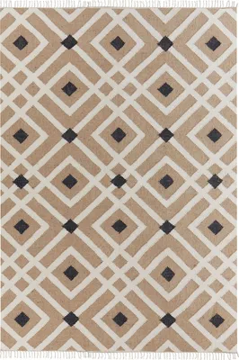 Produktbild von BELIANI Teppich Beige / Schwarz Jute und Baumwolle Rechteckig 160 x 230 cm Geometrisches Muster Fransen Handgewebt Boho Kurzhaar für Fußbodenheizung