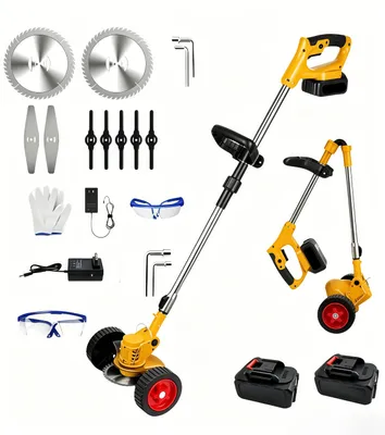 Produktbild von Akku-Rasentrimmer 21V mit 2 Akku und Ladegerät, 3-in-1 Unkrautfresser, 3 Arten Klinge, Teleskop-Stiel & Zusatzhandgriff mit Rädern für Rasen,Garten