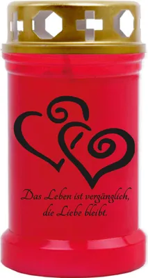 Produktbild von Grabkerze Rot, Brenndauer: 40 Stunden, Motiv: Herz