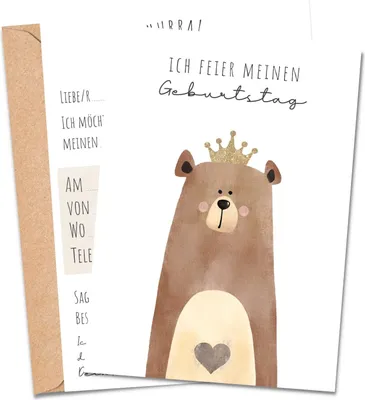 Produktbild von MeinBaby123® 10 Einladungskarten Kindergeburtstag inkl. Umschläge | Bär
