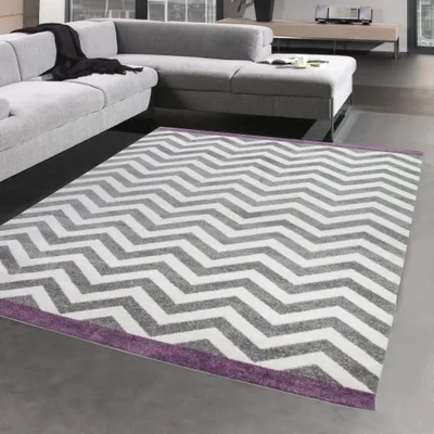 Image de Tapis de salon moderne design scandinave en violet crème gris Taille - 160x230 cm