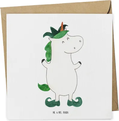 Produktbild von Mr. & Mrs. Panda Grußkarte Einhorn Joker - Weiß - Geschenk, Mittelalter, Klappkarte, Unicorn, Hofnarr, Glückwunschkarte, Gaukler, Einhörner, faltkarte, doppelkarte
