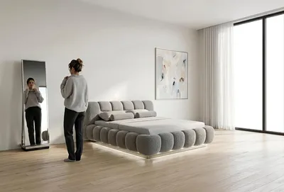 Image de Miroir mural complet, design moderne, argenté, élégant et luxueux, idéal pour un couloir ou une salle de bain