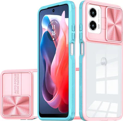 Produktbild von Hülle für Motorola Moto G (2024) Transparent TPU Bumper Schutzhülle mit Schiebe Kamera Schutz Pink