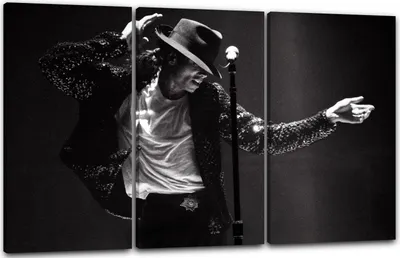 Produktbild von Leinwandbild 3-teilig (120x80cm): Michael Jackson Konzert schwarz weiss King of Pop Star Legende, echter Holz-Keilrahmen inkl. Aufhänger, handgefertigt in Deutschland