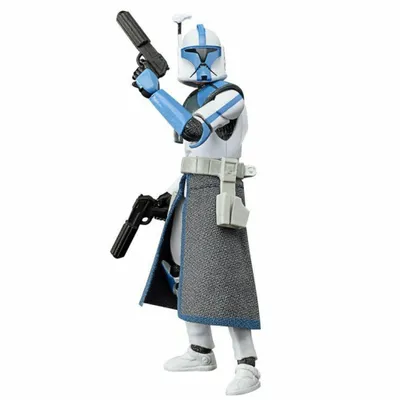 A Star Wars Arc Trooper action figure is shown in a side profile, holding two blasters.