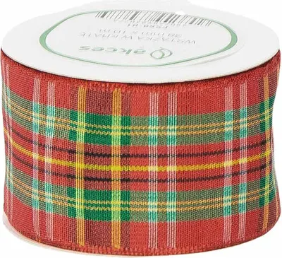 Image de STOFFBAND ruban de décoration rubans en tissu ruban cadeau rouge-jaune-vert à carreaux 38mm/10m