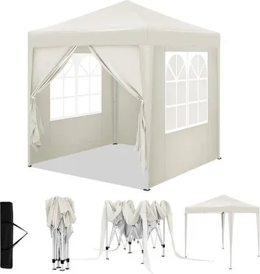 Image de Abri de jardin à structure métallique robuste - Toit résistant aux intempéries - Strandsonne - Résistant aux intempéries - Protection contre les UV - Dimensions : 2 m x 2 m x 2,4 m