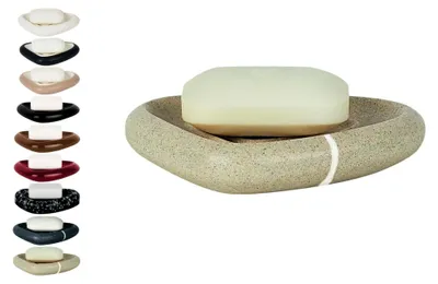 Produktbild von Seifenschale in Steinoptik für das Badezimmer - Maße: 15 x 11 x 3 cm, beige/Sand