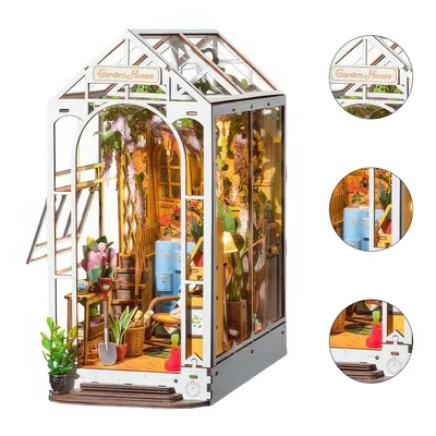 Produktbild von DIY Book Nook Kit Gartenhaus mit Möbeln und LED Lampe,3D Puzzle Booknook Miniatur Haus Modellbausatz,Diorama Modelbau für Erwachsene,Bücherregal Deko