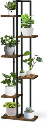 Obrázok produktu pre DanDiBo stojan na kvety vnútorný kovový čierny 6 úrovní drevo 96582 schodisko na kvety 120 cm stojan na rastliny moderný dizajn stojana na kvety