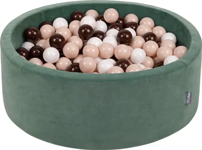 Image de KiddyMoon 90x30cm/300 balles ∅ 7cm Velour Round Kids foam balls Certified  EU, Velour Green : Beige Pastel/Marron/Blanc
