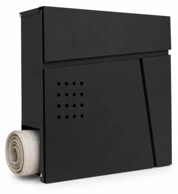 Produktbild von Relaxdays Briefkasten mit Zeitungsfach, HxBxT: 38 x 37 x 11,5 cm, 4 Schlüssel, Wandbriefkasten, Postkasten, schwarz, KI-generiertes Bild