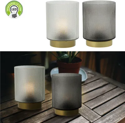 Produktbild von LED Tischleuchte 2er Set grau weiß H15cm Tischlampe Leuchte Lampe Glaslampe Dekolampe