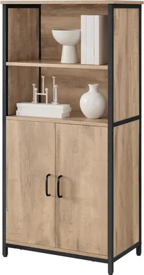 Produktbild von Wohnzimmerregal - Bücherregal - Aufbewahrungsschrank - Mit 2 offenen Fächern - Industrielles Design - Hellbraun