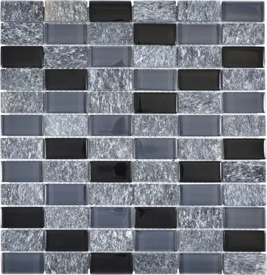 Produktbild von Glasmosaik mit Naturstein grau schwarz 31x32,2 cm