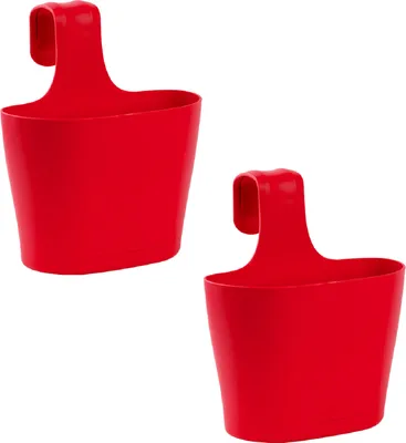 Produktbild von 2x Blumenkasten oval 2,8 Liter Balkon Übertopf Pflanzkasten Blumentopf zum Hängen mit 1. Bügel und Wasserspeicher Rot
