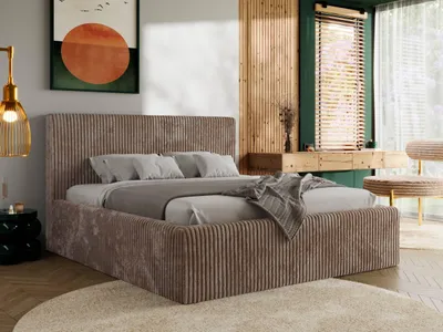Produktbild von MKS MEBLE Polsterbett mit Bettkasten TILIANO CLASSIC Doppelbett mit Kopfteil 160x200 Lattenrost Gasfeder Braun Cord