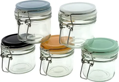 Produktbild von Weck-Gläser – Set mit 5 Stück in 5 Farben – Inhalt 200 ml – 8 x 8 x 8 cm