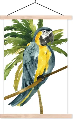 Produktbild von MuchoWow® Textilposter Dschungel - Papagei - Aquarell 60x90 cm mit holzfarbenen Rahmen - Textil