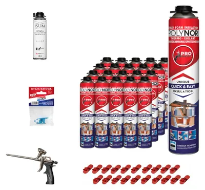 Produktbild von POLYNOR PUR-Wärmedämmung in der Dose PRO - Komplettset - 20 Schaumstoffe - Schaumpistole - Sprühbare Wärmedämmung - Dämmung von Wänden, Dächern, Decken, Rohren - Aerosol 750 ml